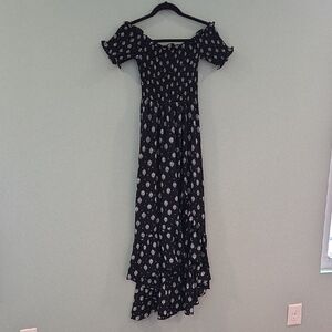 Blue Rain Black With White  Ruffled Tiered High Low Dress Junior Size Medium